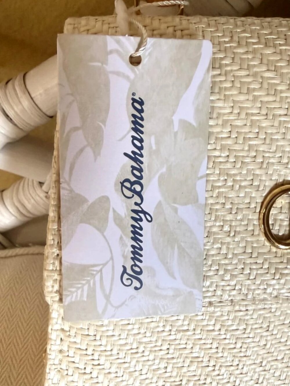 Tommy Bahama Woven Straw Natural Bag Bamboo Handle Gold Chain NWT - Picture 9 of 16